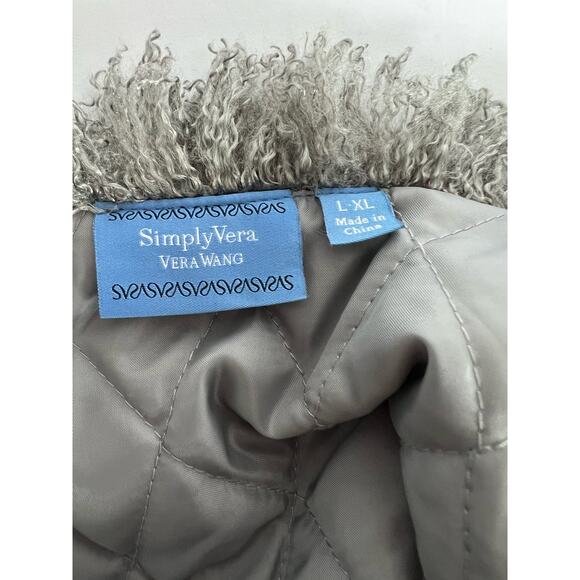 Simply Vera Wang Faux Fur Open Front Sleeveless Gray Vest Jacket SIze L/XL - Picture 7 of 8
